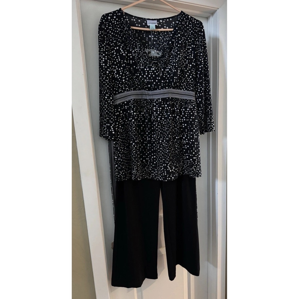 Motherhood Maternity Polka Dot Empire Waist Tunic and Black Pants Set Size‎ L